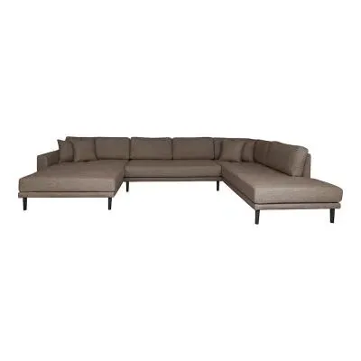 Lido U-Shaped Sofa Open End with Black Legs - Brown image