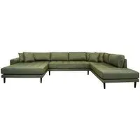 Lido U-Shaped Sofa Open End with Black Legs - Olive Green