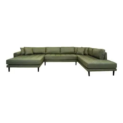 Lido U-Shaped Sofa Open End with Black Legs - Olive Green