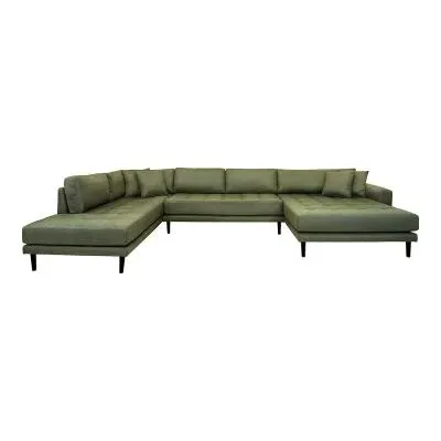 Lido U-Shaped Sofa Open End with Black Legs - Olive Green