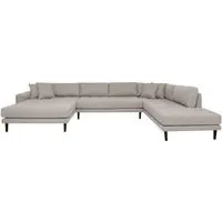 Lido U-Shaped Sofa Open End with Black Legs - Stone