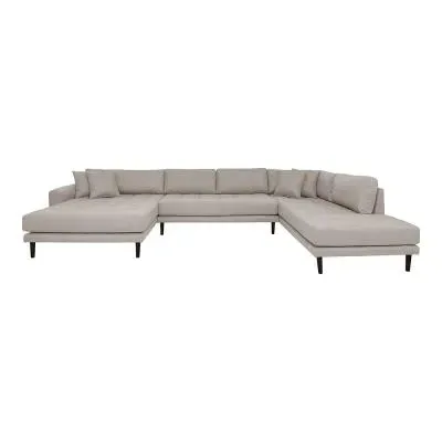 Lido U-Shaped Sofa Open End with Black Legs - Stone
