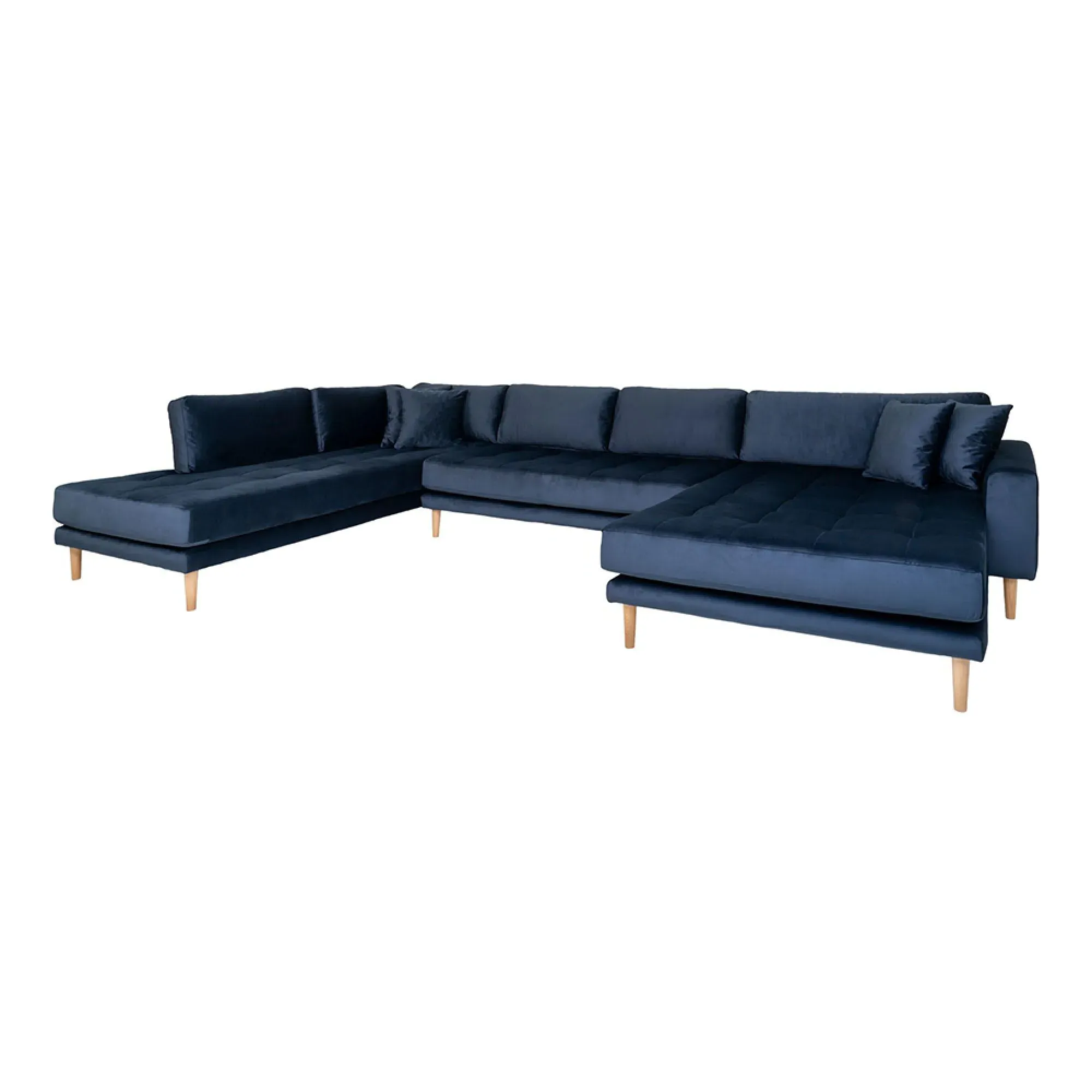 Lido U-Shaped Sofa Open End with Natural Legs - Dark Blue