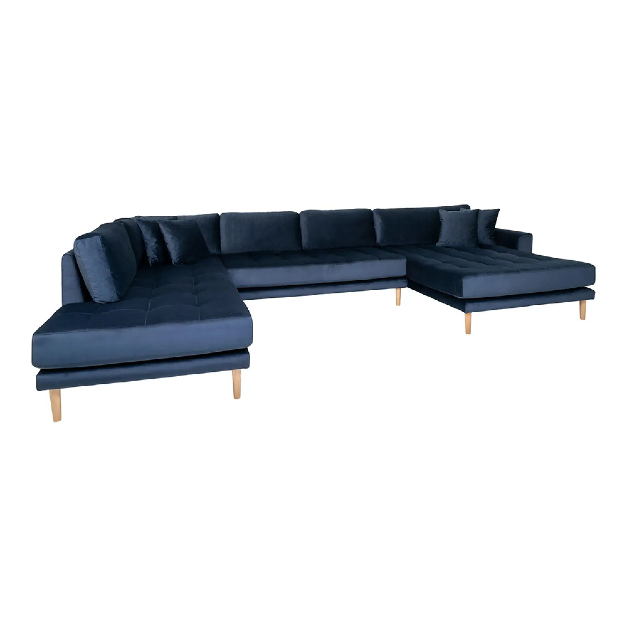 Lido U-Shaped Sofa Open End with Natural Legs - Dark Blue