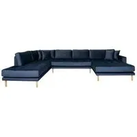 Lido U-Shaped Sofa Open End with Natural Legs - Dark Blue