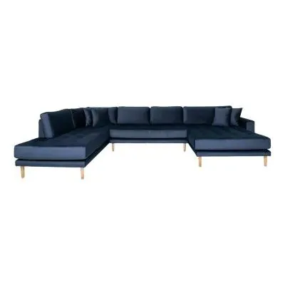 Lido U-Shaped Sofa Open End with Natural Legs - Dark Blue