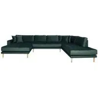 Lido U-Shaped Sofa Open End with Natural Legs - Dark Green