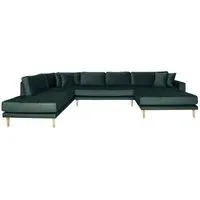 Lido U-Shaped Sofa Open End with Natural Legs - Dark Green