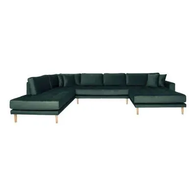 Lido U-Shaped Sofa Open End with Natural Legs - Dark Green