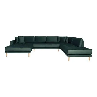 Lido U-Shaped Sofa Open End with Natural Legs - Dark Green