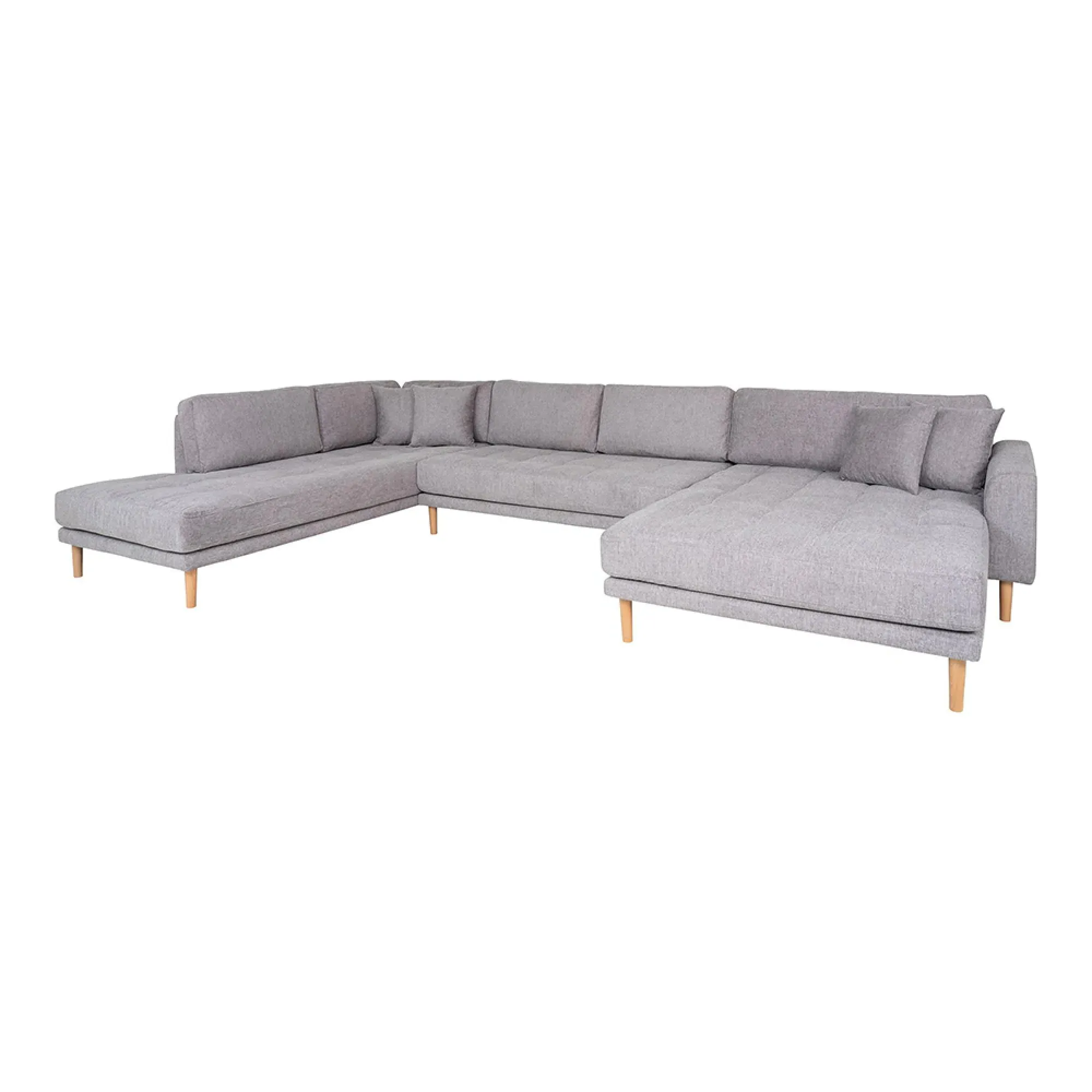 Lido U-Shaped Sofa Open End with Natural Legs - Light Grey