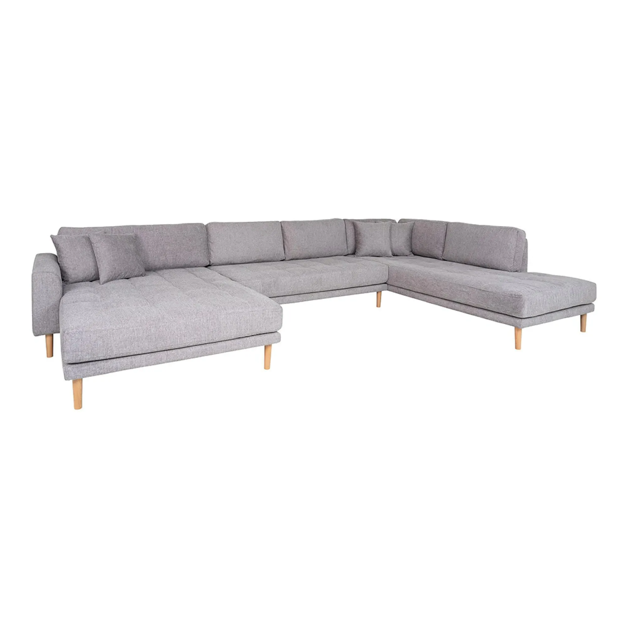 Lido U-Shaped Sofa Open End with Natural Legs - Light Grey
