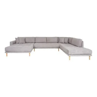 Lido U-Shaped Sofa Open End with Natural Legs - Light Grey
