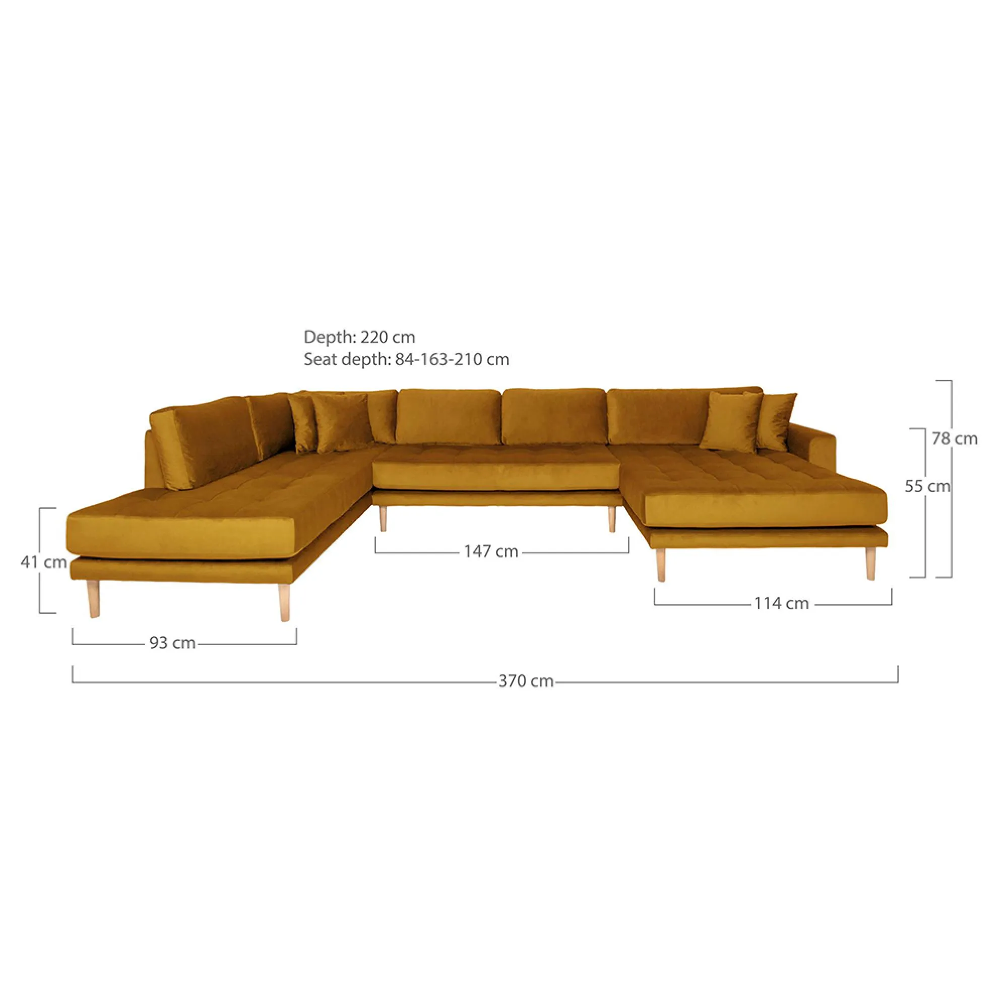 Lido U-Shaped Sofa Open End with Natural Legs - Mustard Yellow