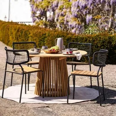 Lorca 4-Seater Round Dining Table - Natural, Teak Wood
