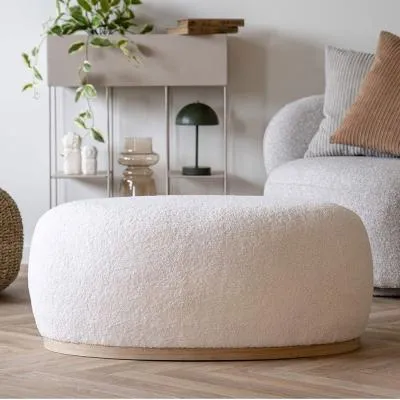 Manhattan Pouf - White, Boucle Fabric image