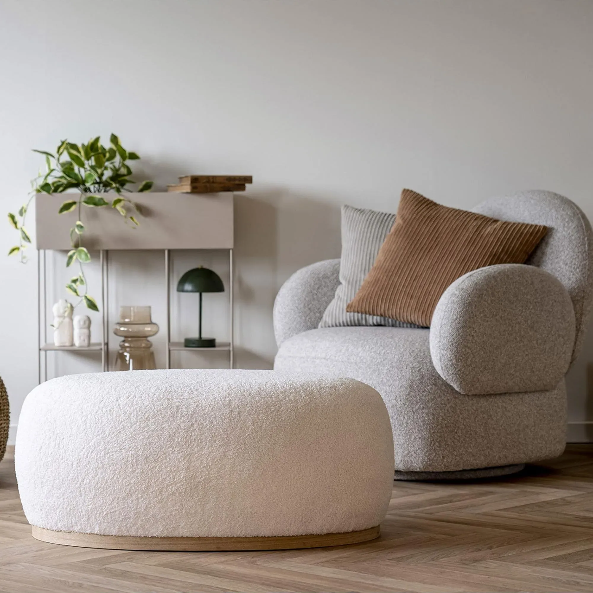 Messina Swivel Lounge Chair - Light Grey, Boucle Fabric