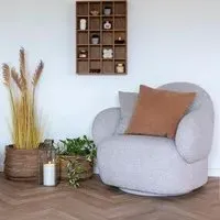 Messina Swivel Lounge Chair - Light Grey, Boucle Fabric