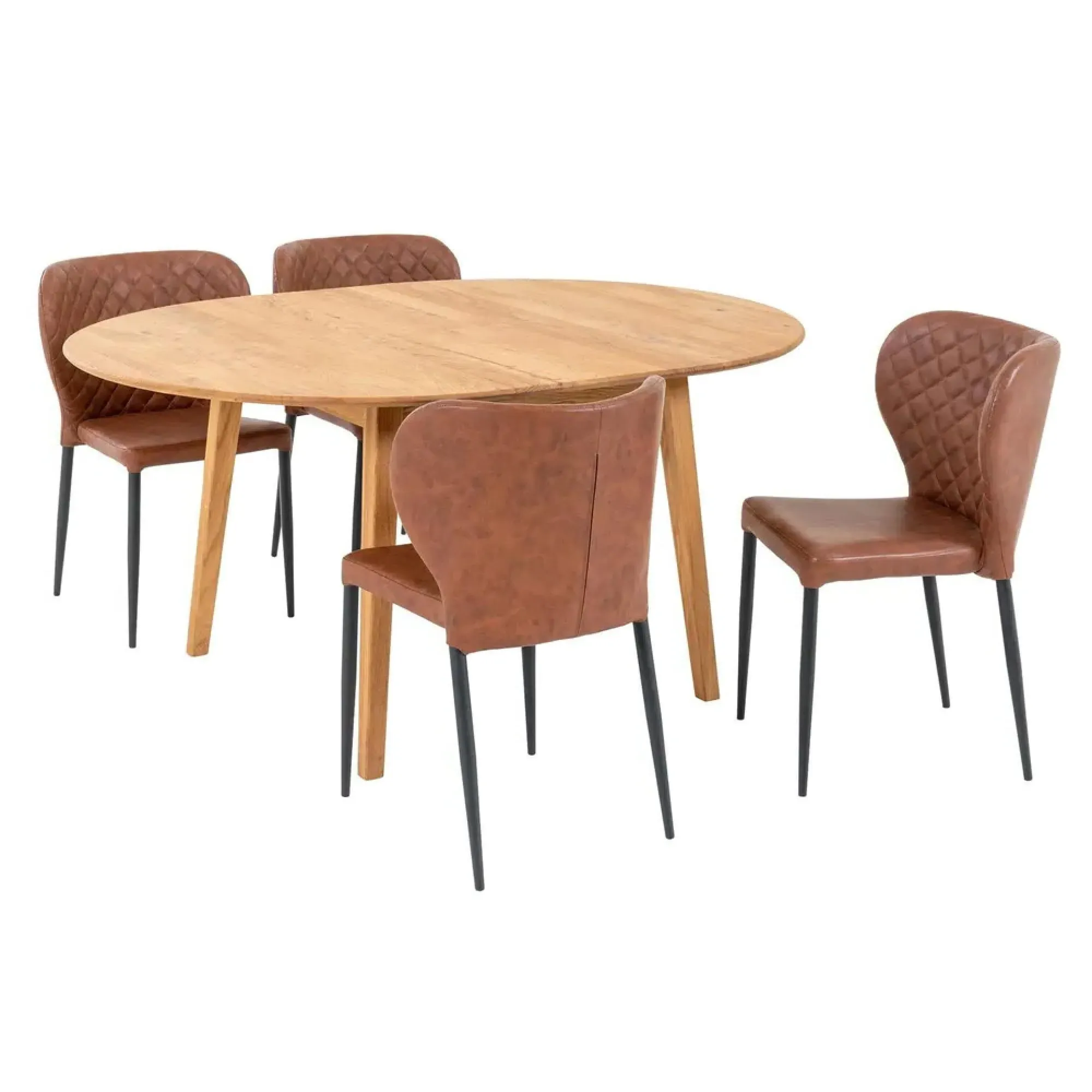Metz Round Extending Dining Set with 4 Chairs - Natural, Oak