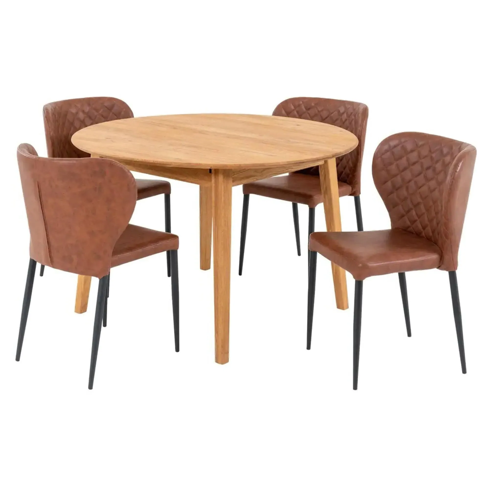 Metz Round Extending Dining Set with 4 Chairs - Natural, Oak