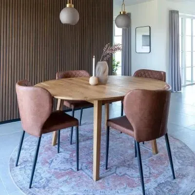 Metz Round Extending Dining Set with 4 Chairs - Natural, Oak image
