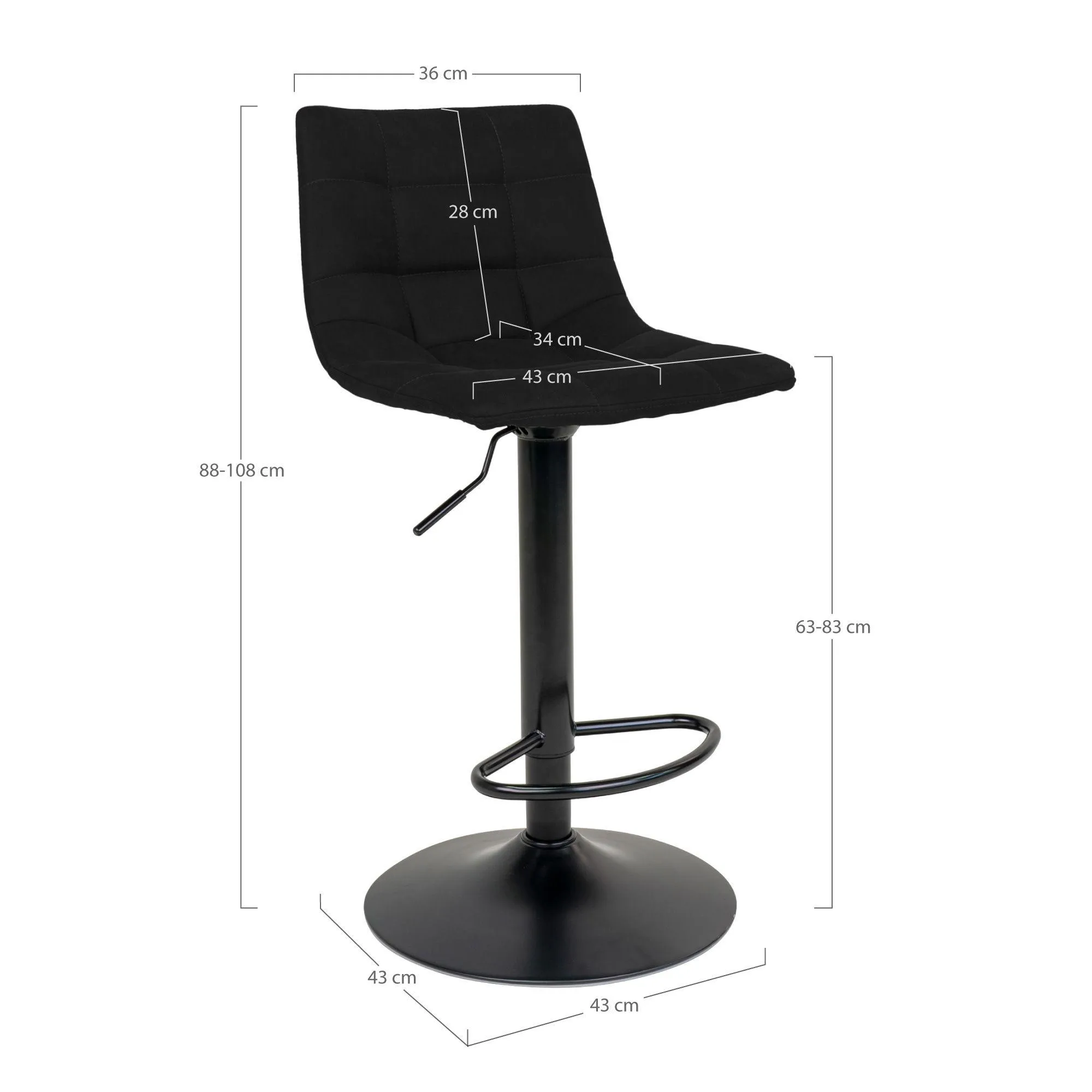 Middelfart Adjustable Barstool with Back - Black, Velvet