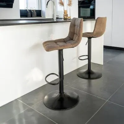 Middelfart Adjustable Barstool with Back - Brown, Fabric