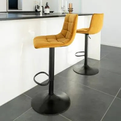 Middelfart Adjustable Barstool with Back - Mustard, Velvet