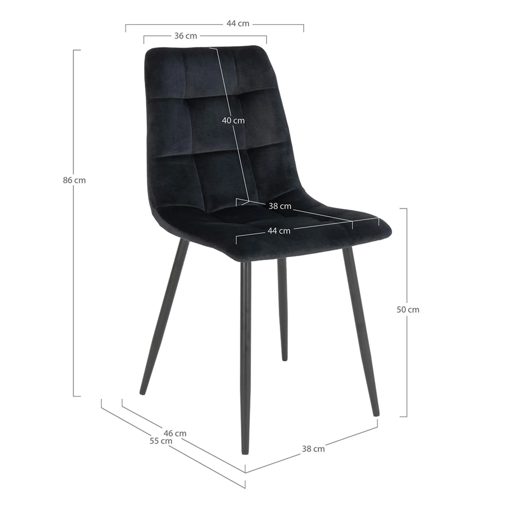 Middelfart Dining Chair Set of 2 - Black, Velvet