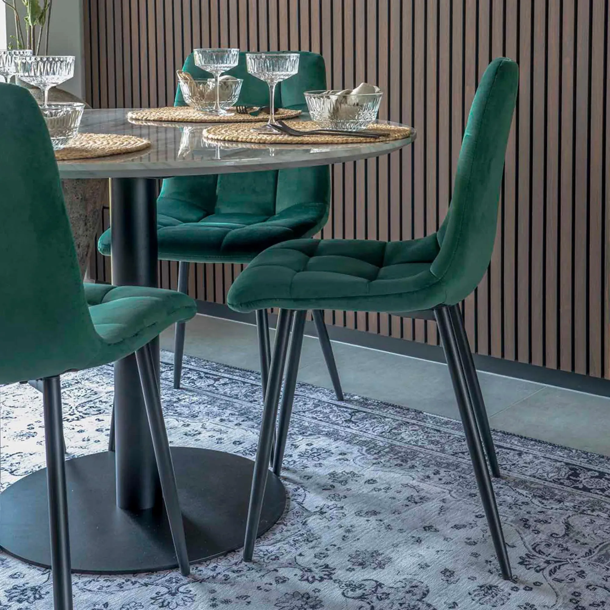 Middelfart Dining Chair Set of 2 - Dark Green, Velvet