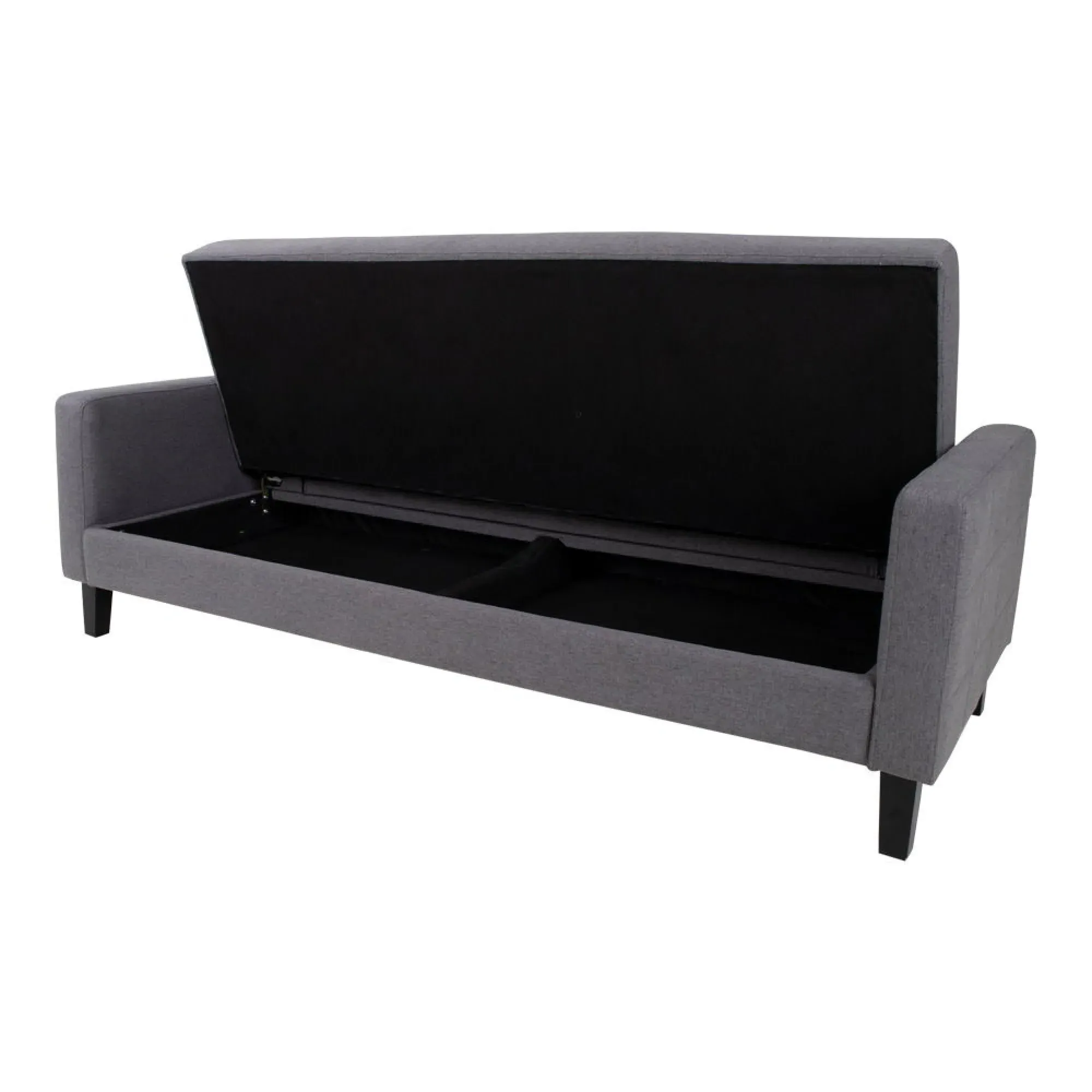 Milton Click Clack Sofa Bed with Black Legs - Dark Grey, Fabric