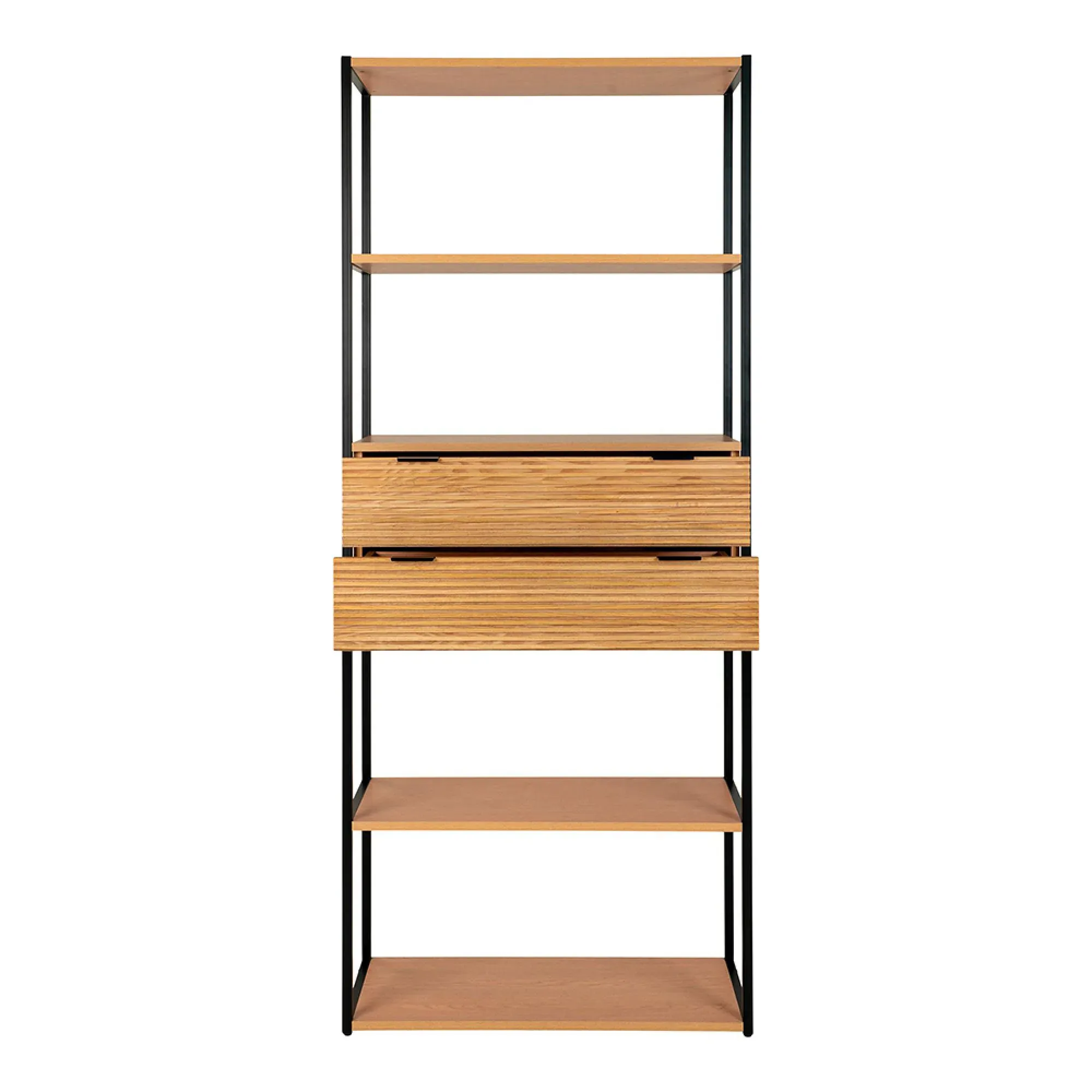 Minato Open Bookcase with 2 Drawers - Natural, Wood