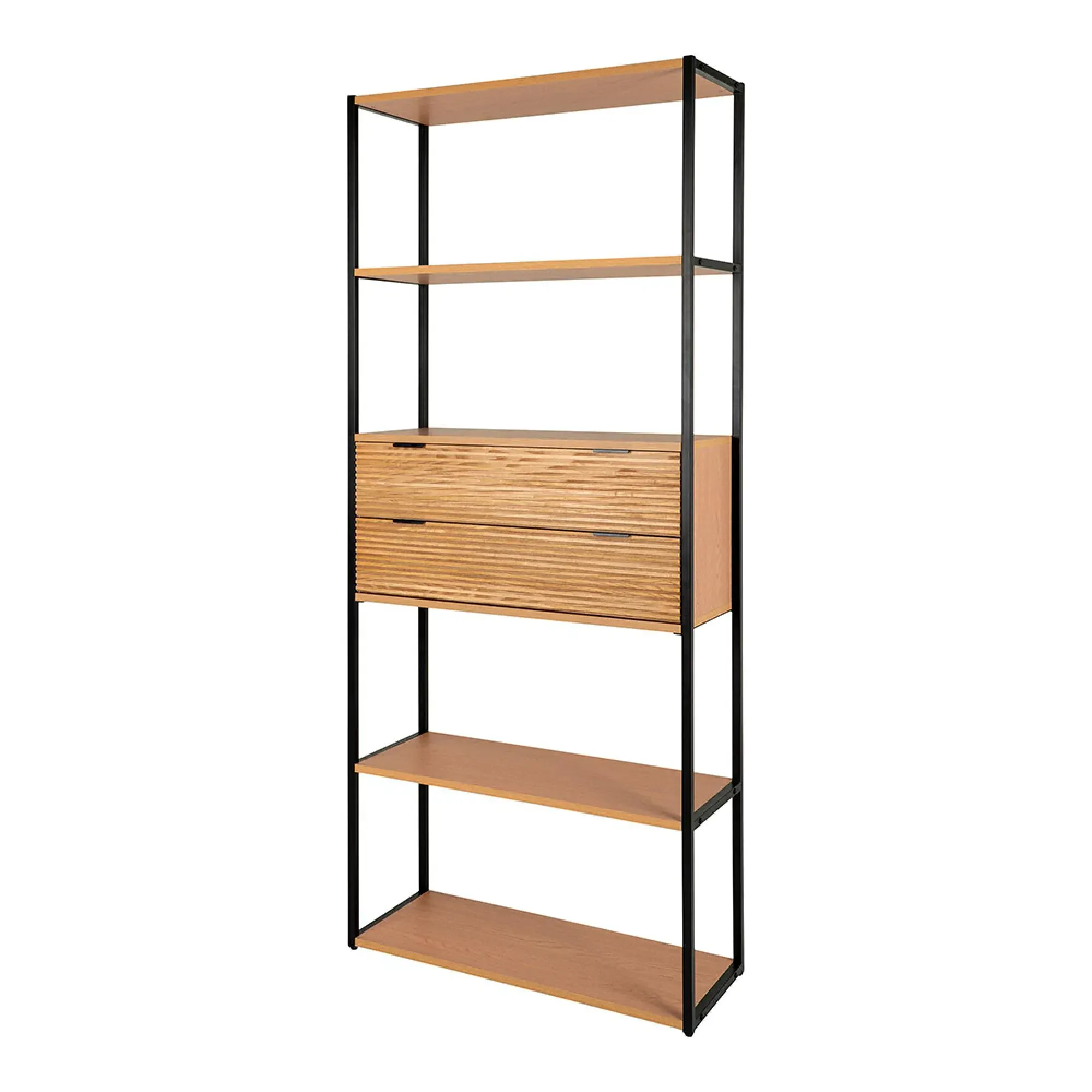Minato Open Bookcase with 2 Drawers - Natural, Wood