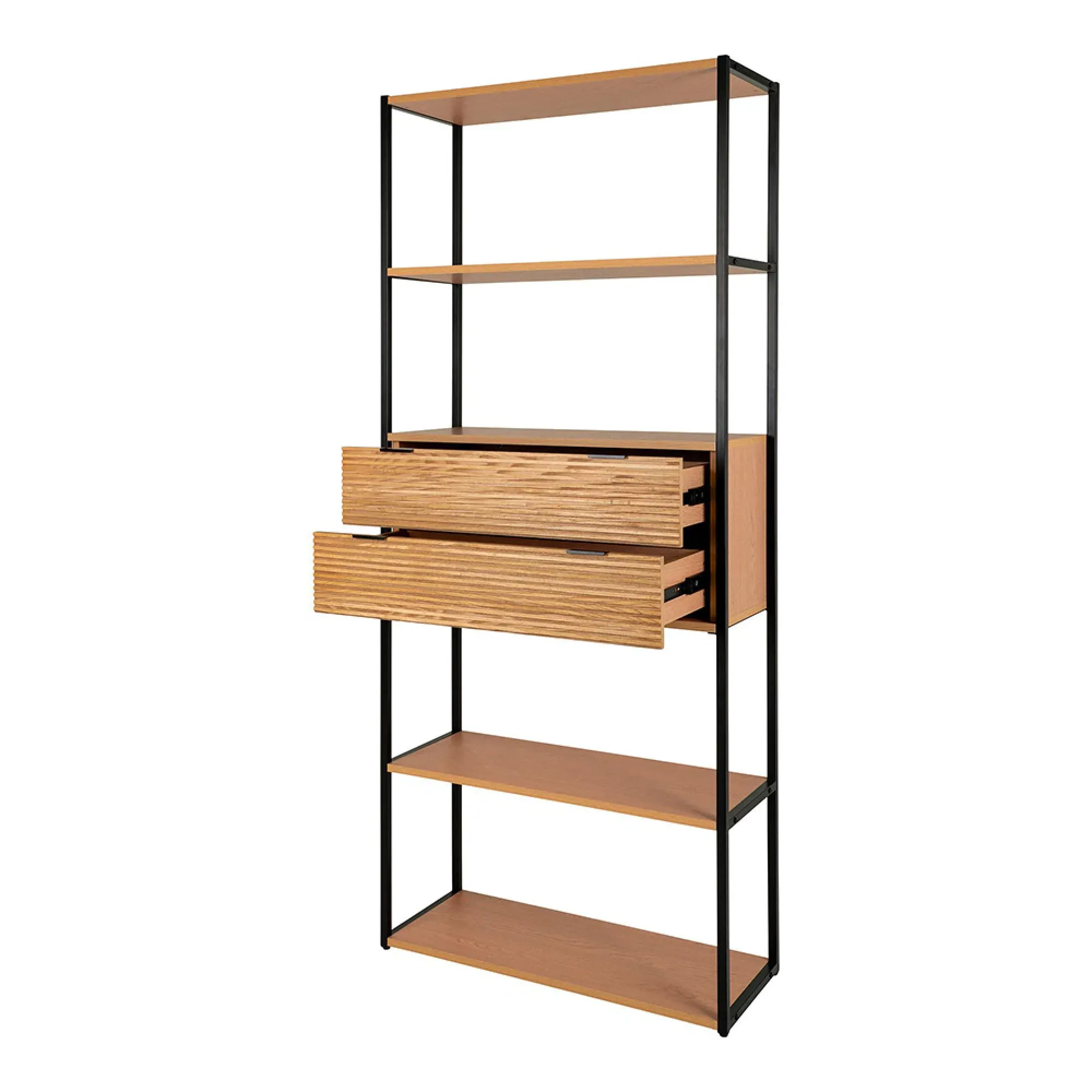 Minato Open Bookcase with 2 Drawers - Natural, Wood