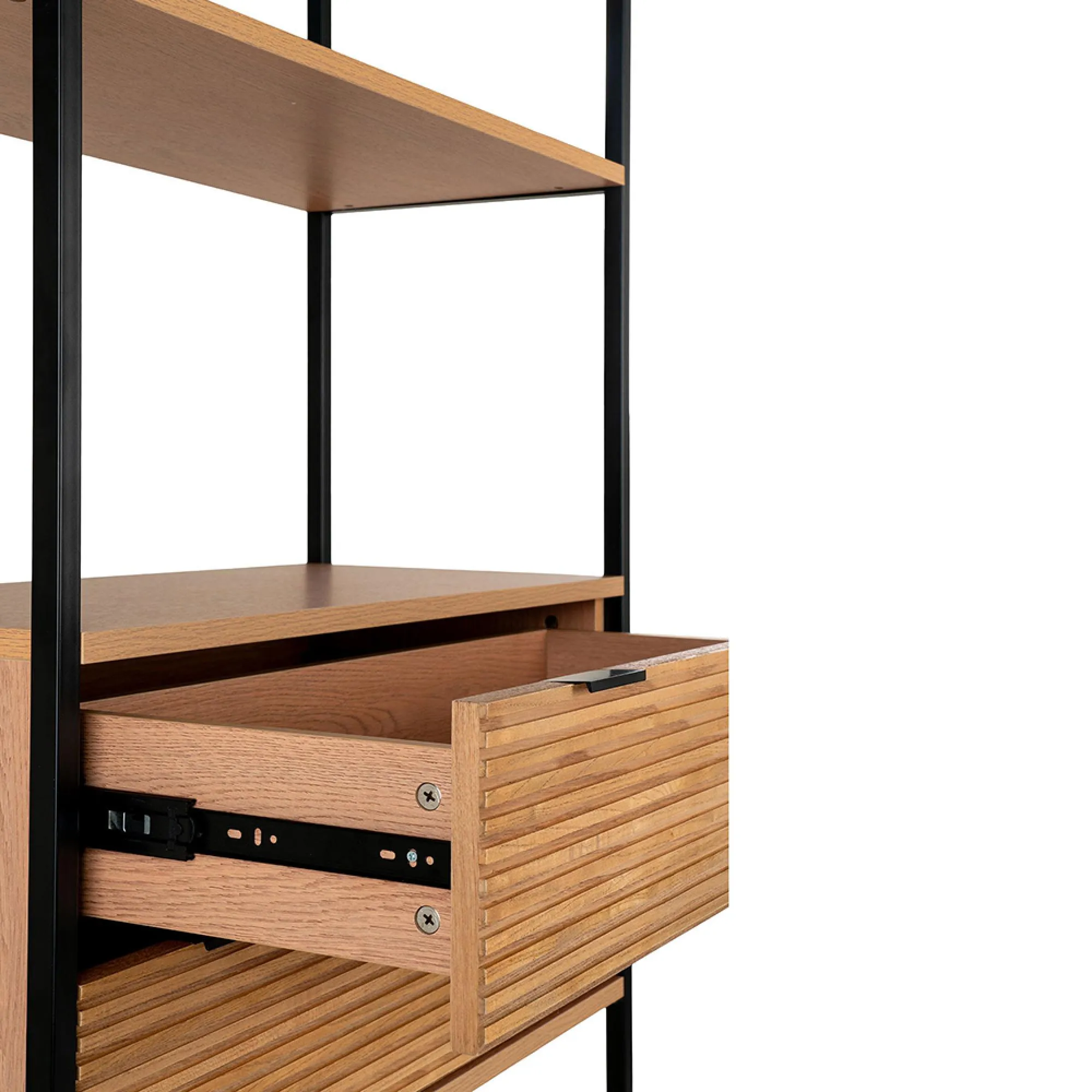 Minato Open Bookcase with 2 Drawers - Natural, Wood