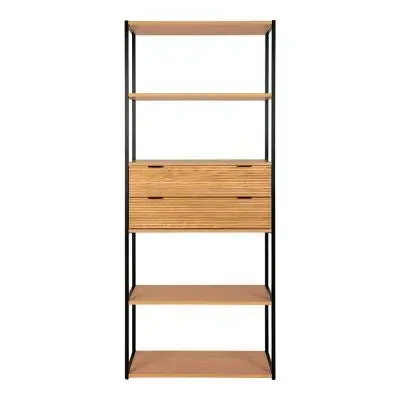 Minato Open Bookcase with 2 Drawers - Natural, Wood image