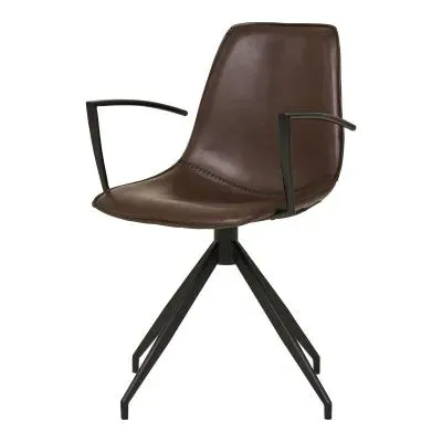 Monaco Swivel Dining Armchair - Brown, Faux Leather