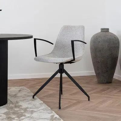 Monaco Swivel Dining Armchair - Light Grey, Boucle