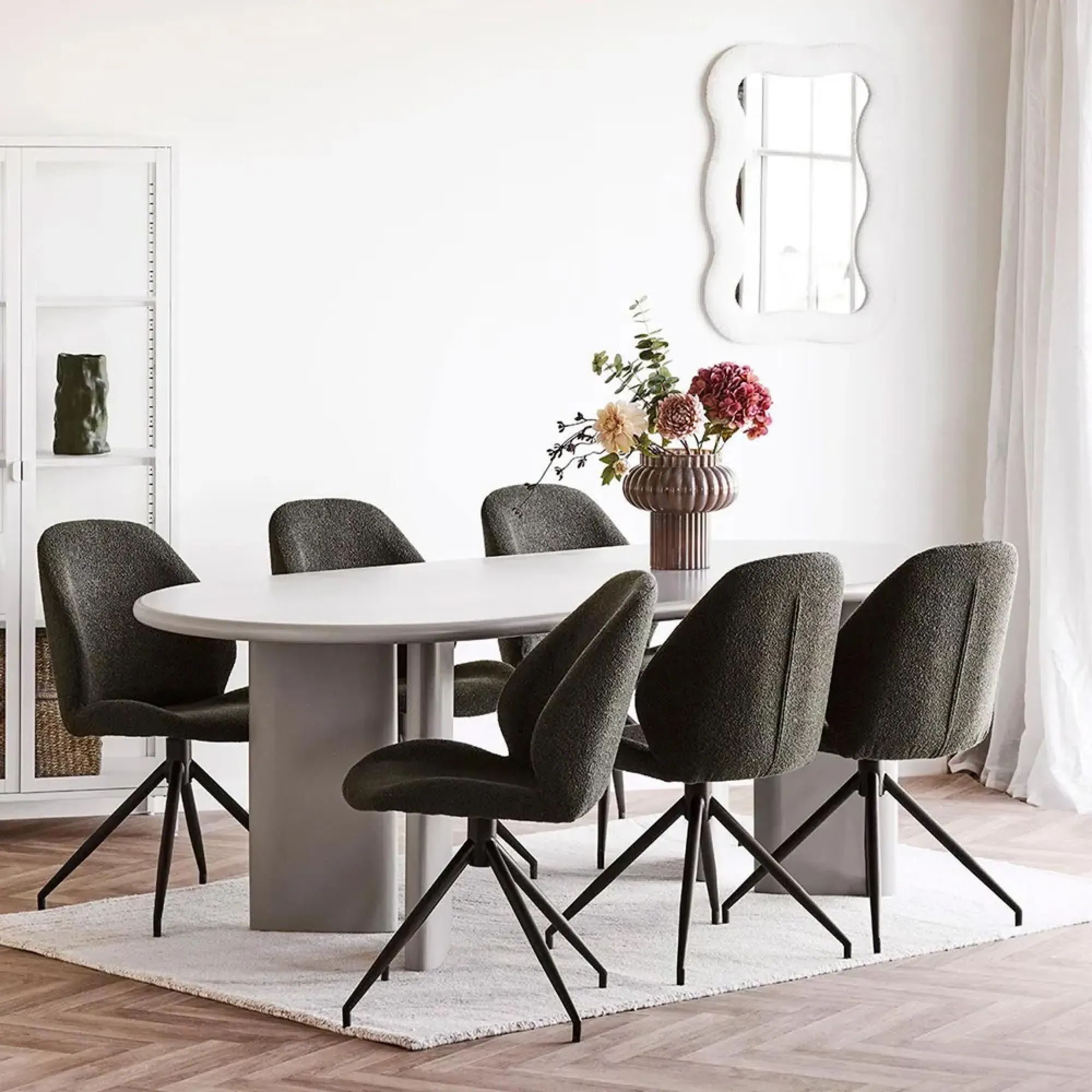 Monte Carlo Swivel Dining Chair - Green, Boucle Fabric