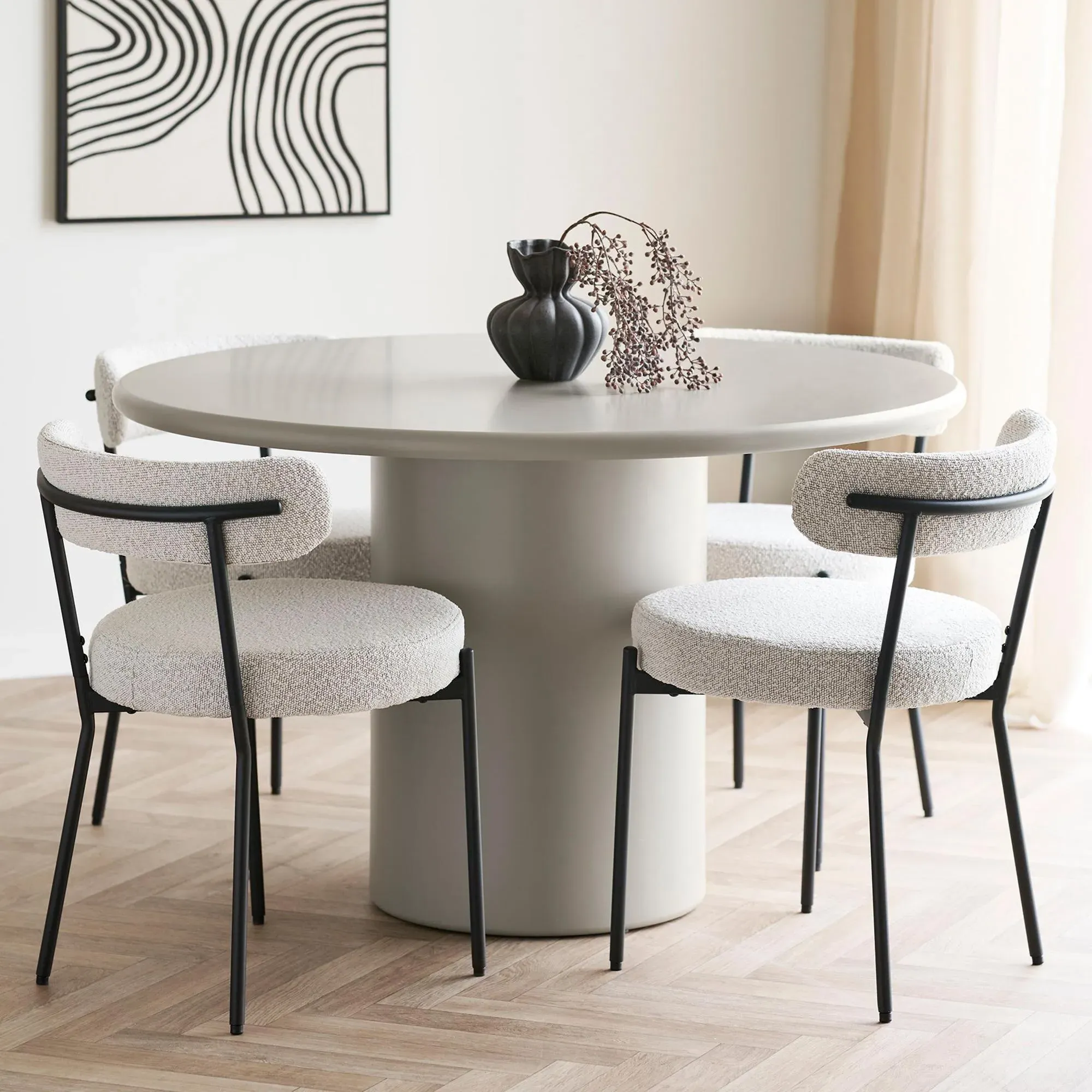 Nagano 4-Seater Round Pedestal Dining Table - Sand, Concrete