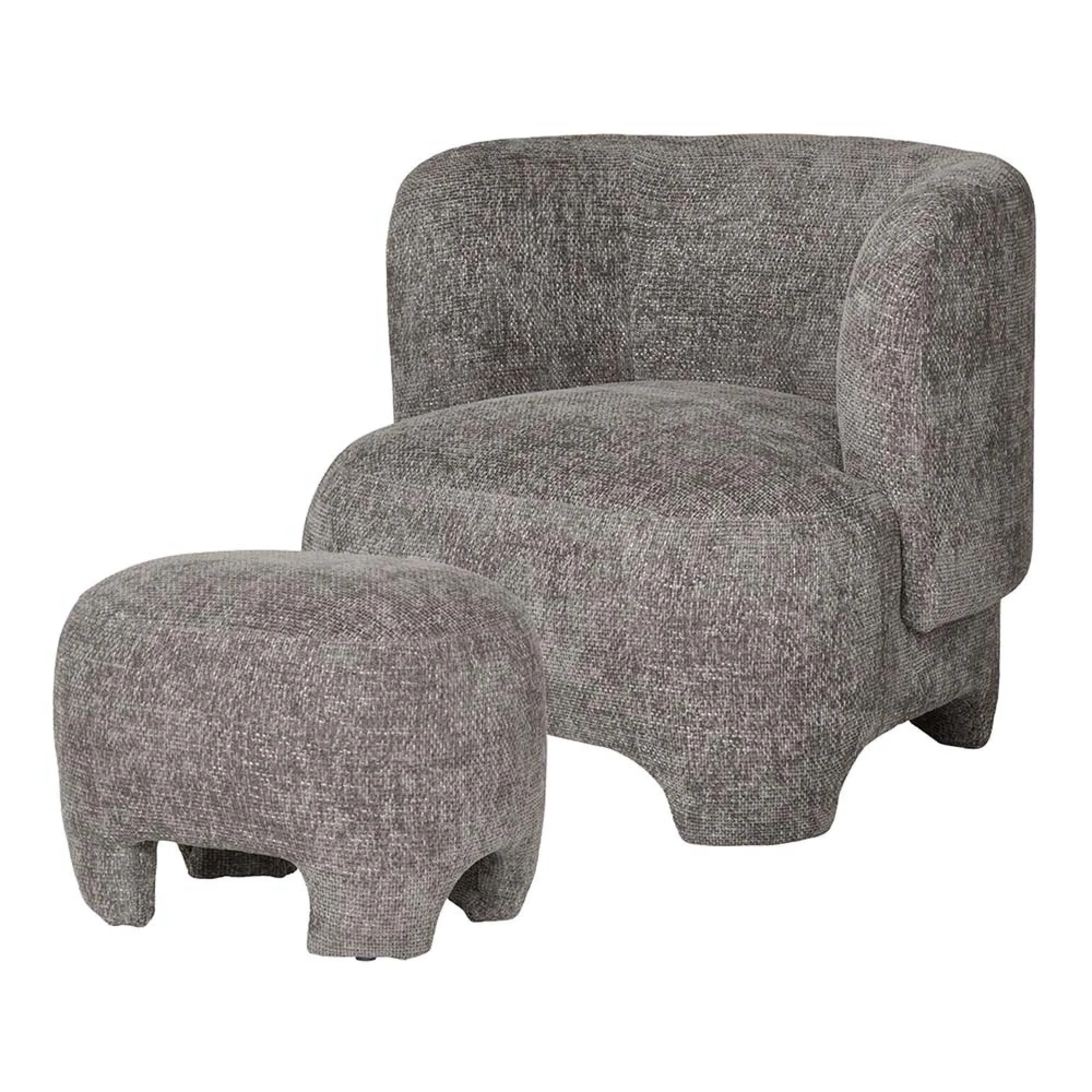 Nazare Fabric Lounge Chair with Footstool - Grey