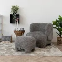 Nazare Fabric Lounge Chair with Footstool - Grey