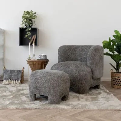 Nazare Fabric Lounge Chair with Footstool - Grey