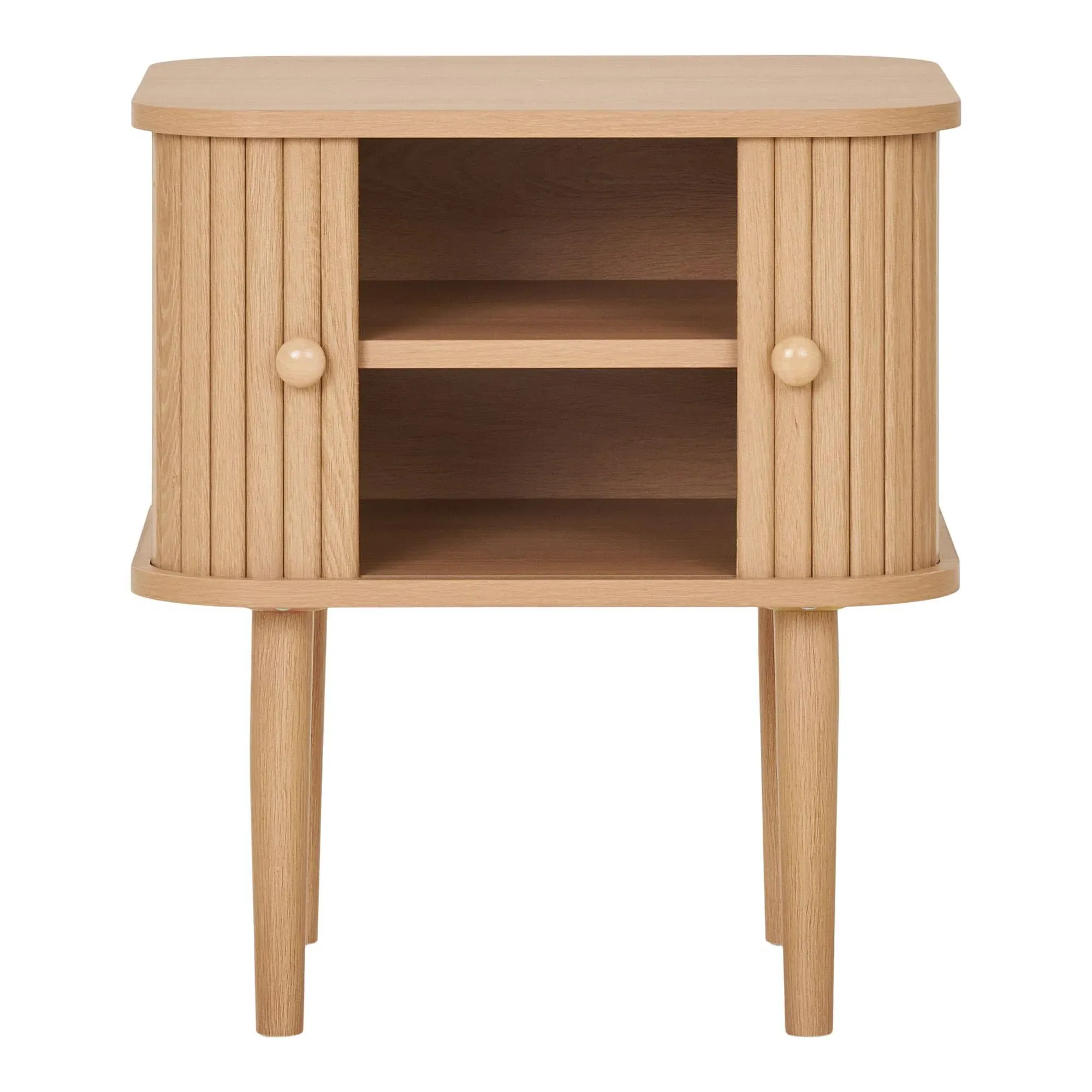 Nikko Curved Side Table with Fluted Doors - Natural, Pine
