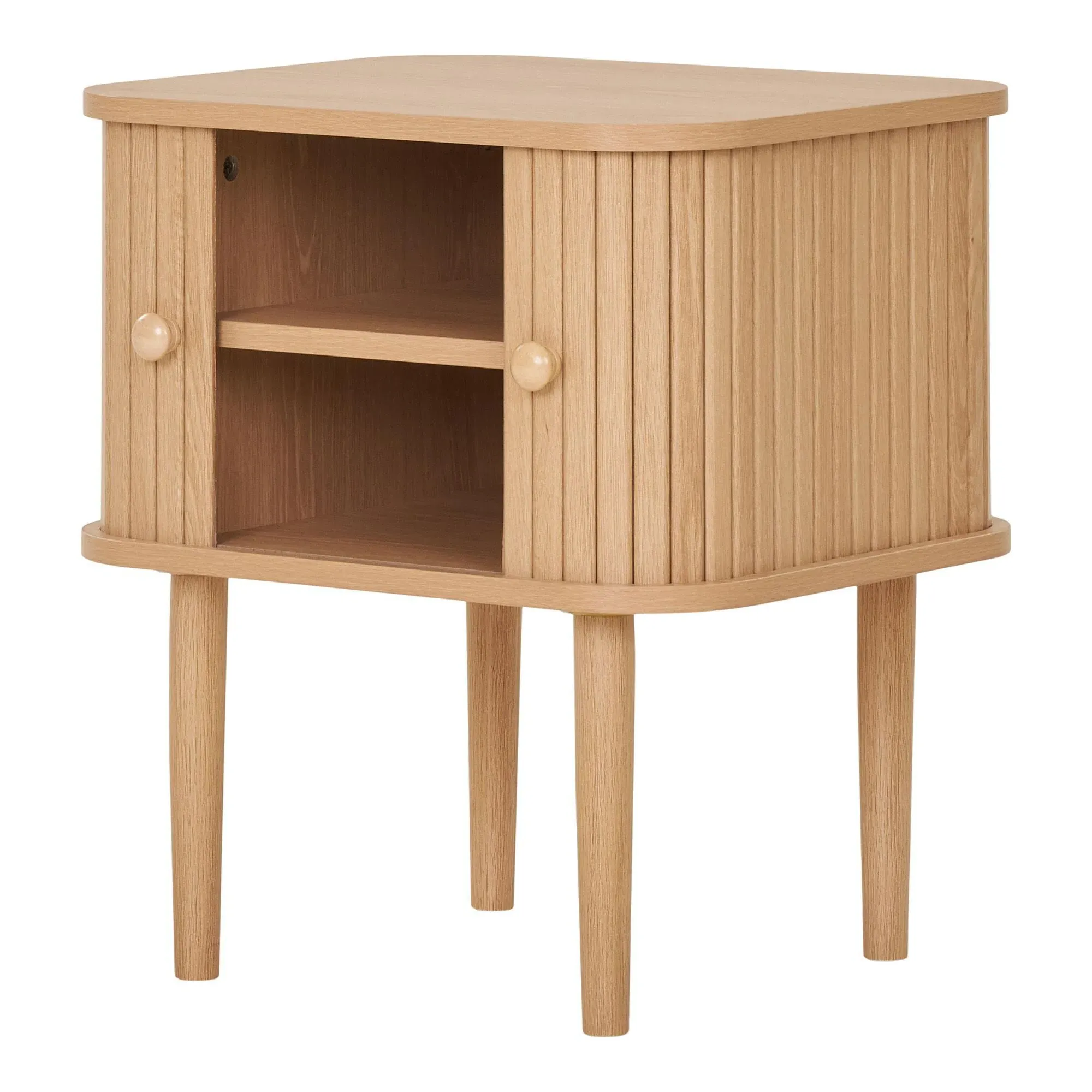 Nikko Curved Side Table with Fluted Doors - Natural, Pine