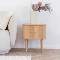 Nikko Curved Side Table with Fluted Doors - Natural, Pine
