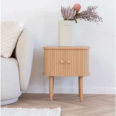 Nikko Curved Side Table with Fluted Doors - Natural, Pine image