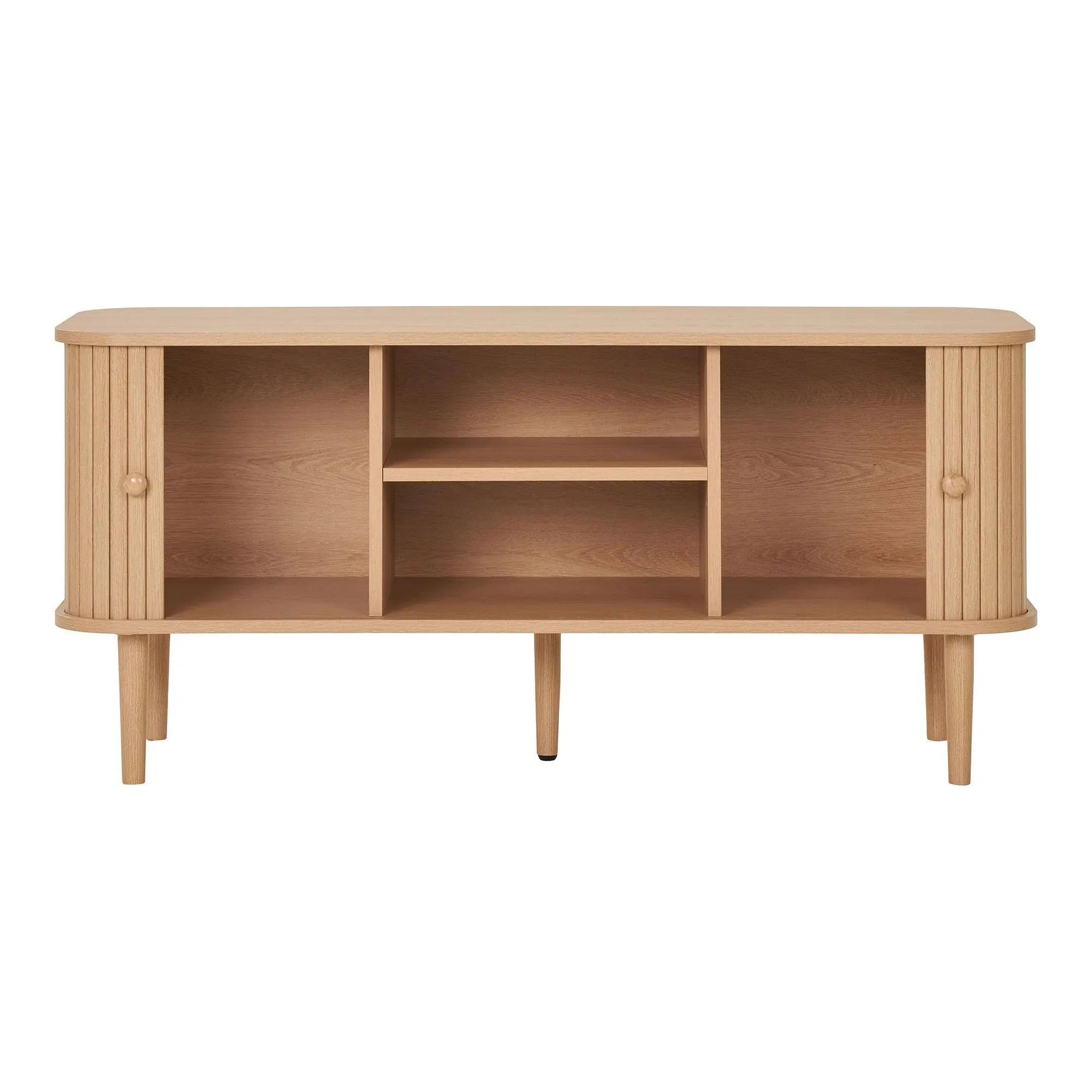 Nikko Curved TV Unit with Fluted Doors - Natural, Pine