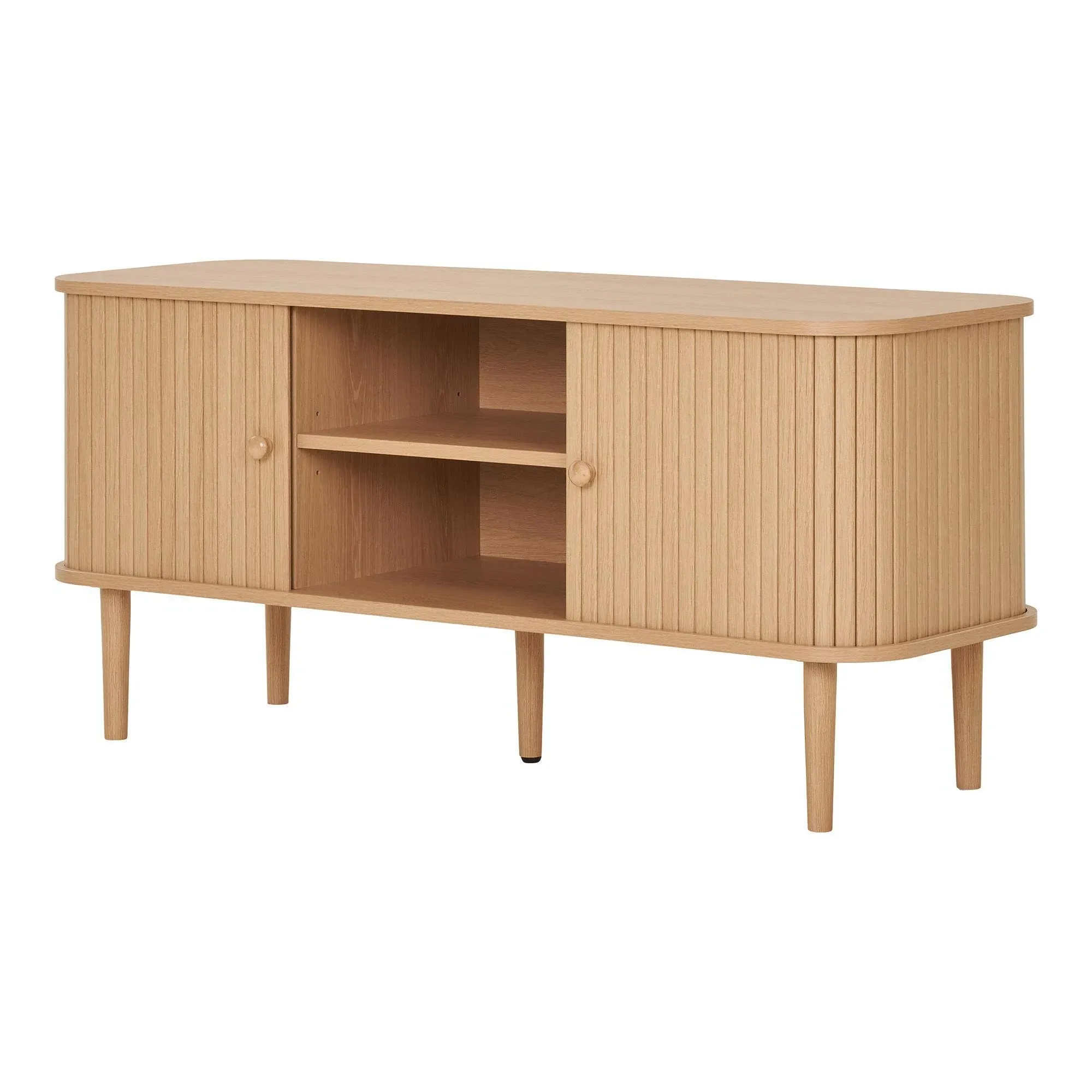 Nikko Curved TV Unit with Fluted Doors - Natural, Pine