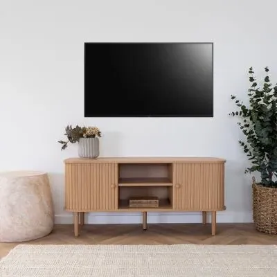 Nikko Curved TV Unit with Fluted Doors - Natural, Pine